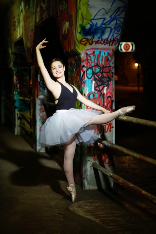 Ballerina at night in Atlanta. Inspired by Misty Copeland. Senior portraits by Starr Petronella