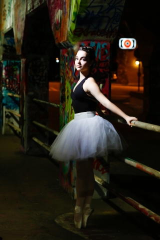 Ballerina at night in Atlanta. Inspired by Misty Copeland. Senior portraits by Starr Petronella